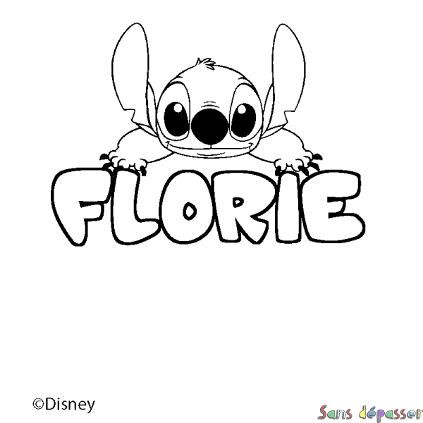 Coloriage pr&eacute;nom FLORIE - d&eacute;cor Stitch