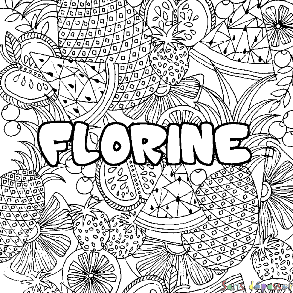 Coloriage pr&eacute;nom FLORINE - d&eacute;cor Mandala fruits