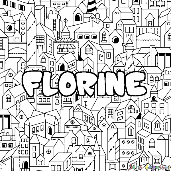 Coloriage prénom FLORINE - d&eacute;cor Ville