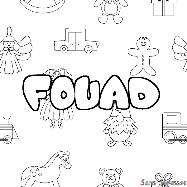 Coloriage pr&eacute;nom FOUAD - d&eacute;cor Jouets