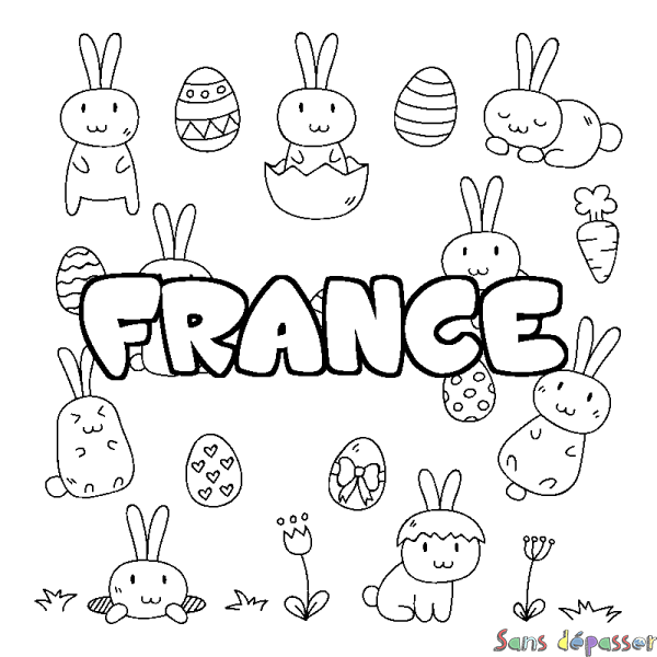 Coloriage pr&eacute;nom FRANCE - d&eacute;cor Paques