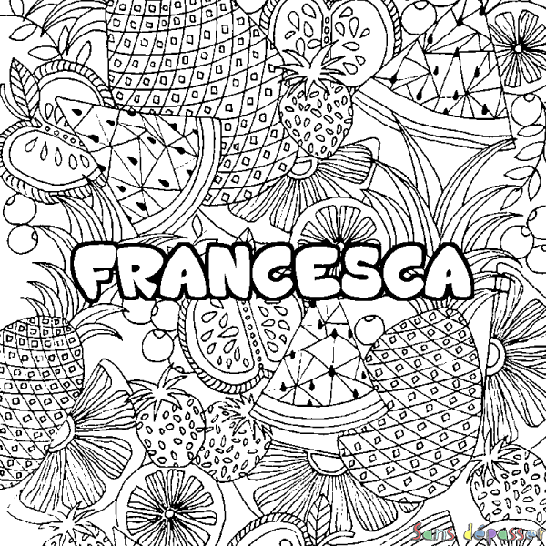 Coloriage prénom FRANCESCA - d&eacute;cor Mandala fruits