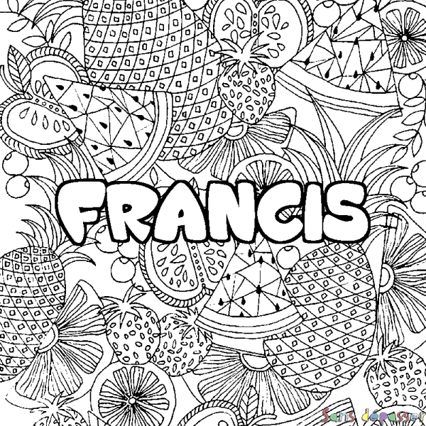 Coloriage pr&eacute;nom FRANCIS - d&eacute;cor Mandala fruits