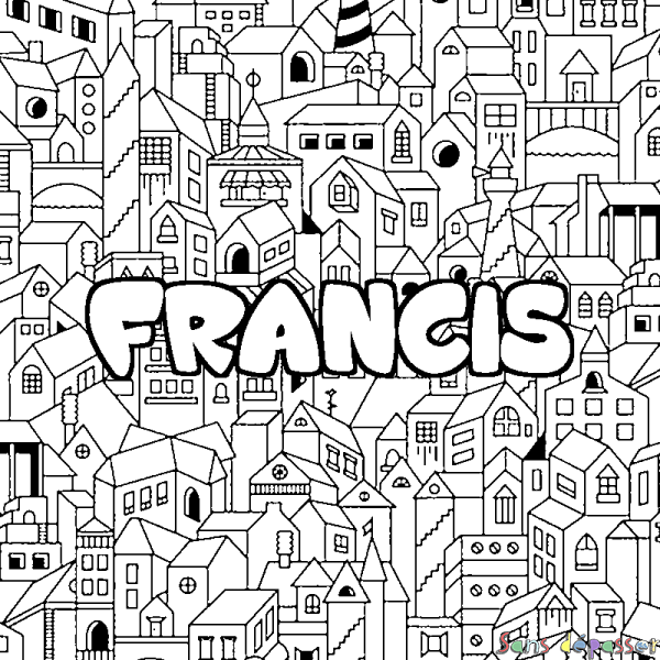 Coloriage pr&eacute;nom FRANCIS - d&eacute;cor Ville