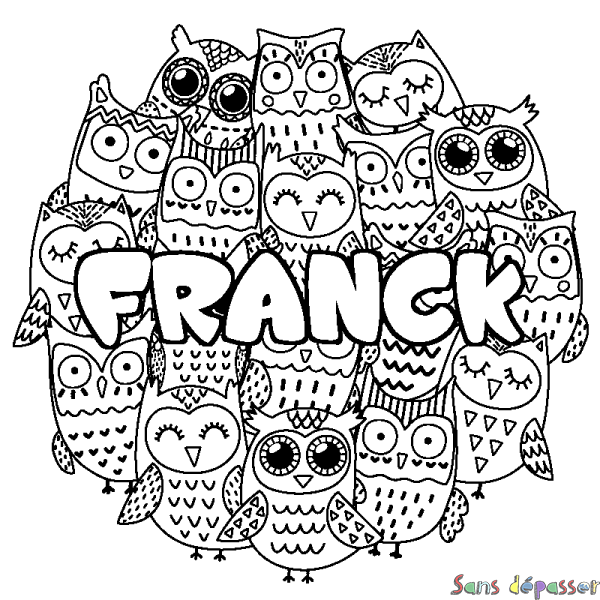 Coloriage prénom FRANCK - d&eacute;cor Chouettes
