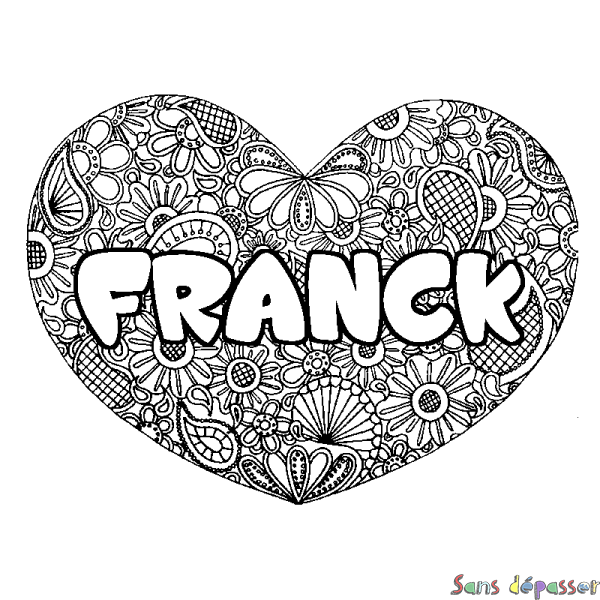Coloriage prénom FRANCK - d&eacute;cor Mandala coeur
