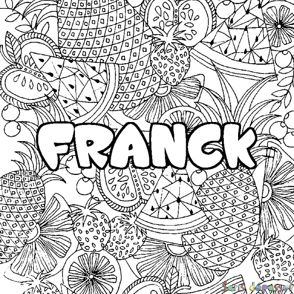 Coloriage prénom FRANCK - d&eacute;cor Mandala fruits