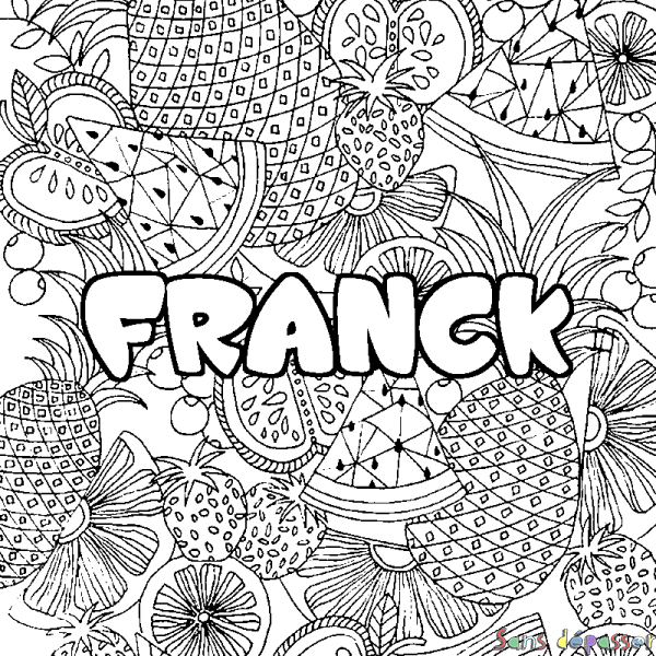 Coloriage pr&eacute;nom FRANCK - d&eacute;cor Mandala fruits