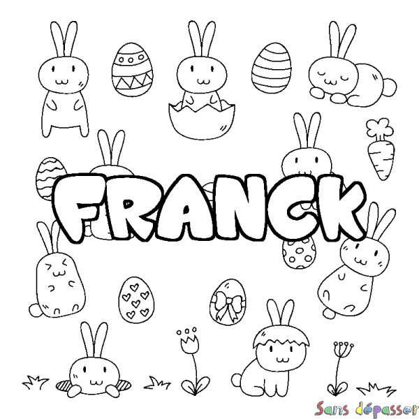 Coloriage pr&eacute;nom FRANCK - d&eacute;cor Paques
