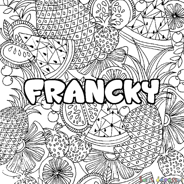 Coloriage prénom FRANCKY - d&eacute;cor Mandala fruits