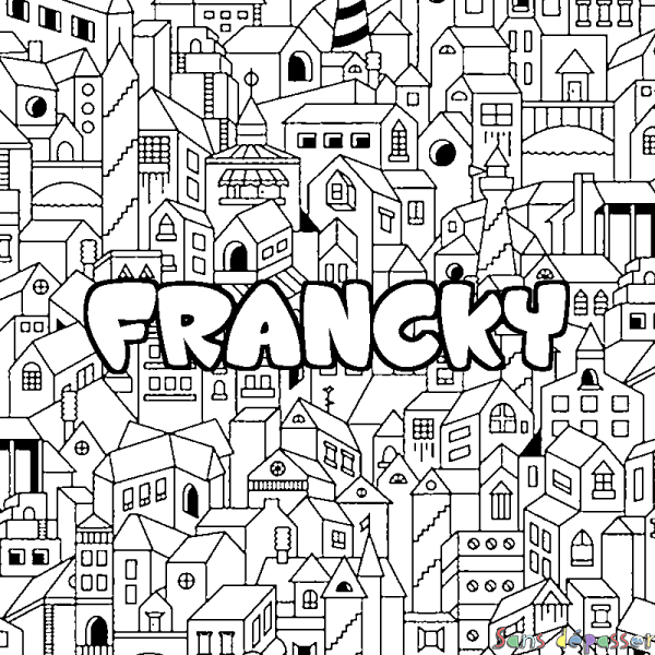 Coloriage prénom FRANCKY - d&eacute;cor Ville