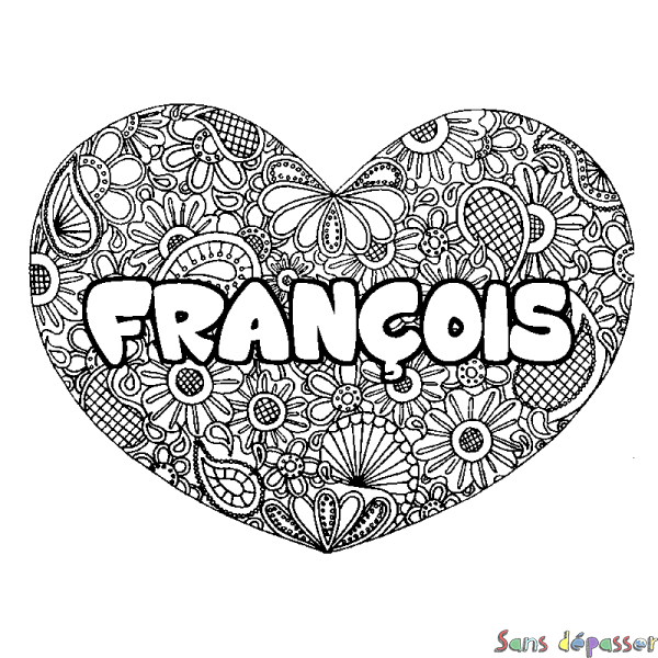 Coloriage prénom FRAN&Ccedil;OIS - d&eacute;cor Mandala coeur