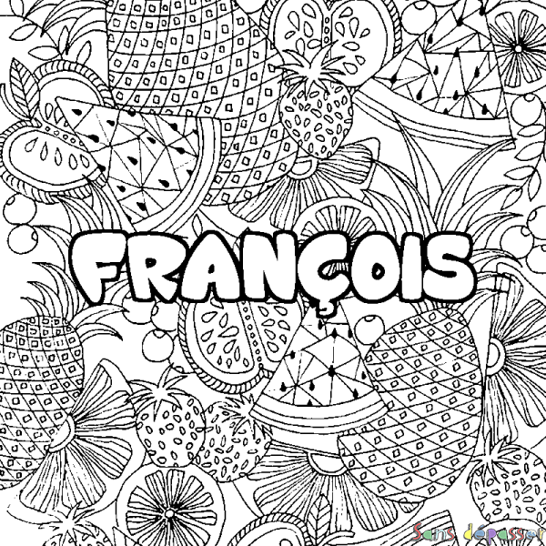 Coloriage prénom FRAN&Ccedil;OIS - d&eacute;cor Mandala fruits