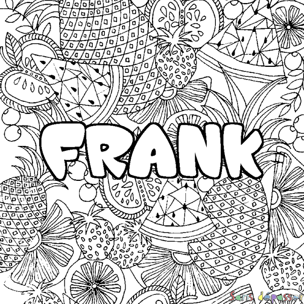 Coloriage prénom FRANK - d&eacute;cor Mandala fruits