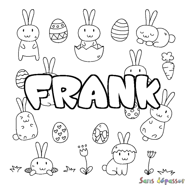 Coloriage pr&eacute;nom FRANK - d&eacute;cor Paques