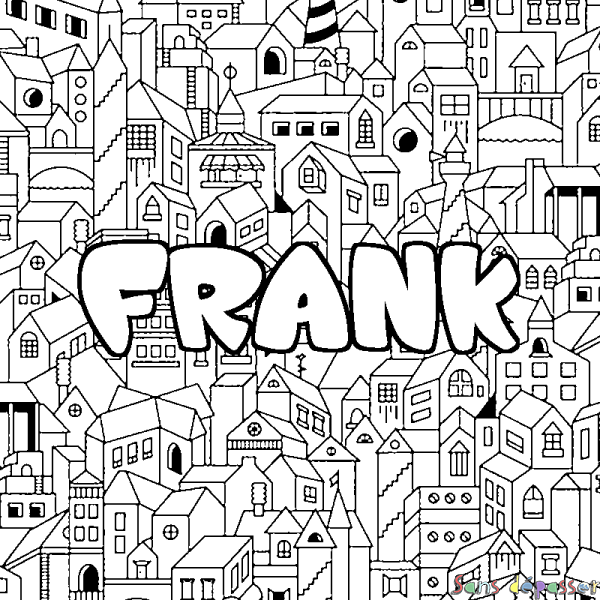 Coloriage prénom FRANK - d&eacute;cor Ville