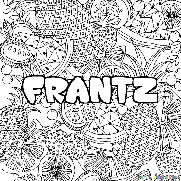 Coloriage pr&eacute;nom FRANTZ - d&eacute;cor Mandala fruits