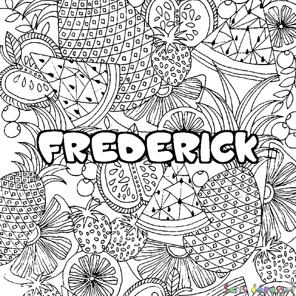 Coloriage prénom FREDERICK - d&eacute;cor Mandala fruits
