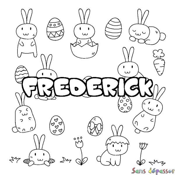 Coloriage pr&eacute;nom FREDERICK - d&eacute;cor Paques