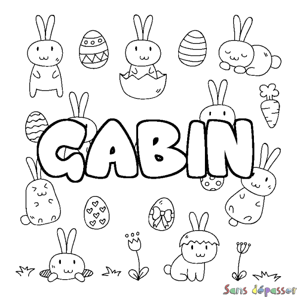 Coloriage pr&eacute;nom GABIN - d&eacute;cor Paques
