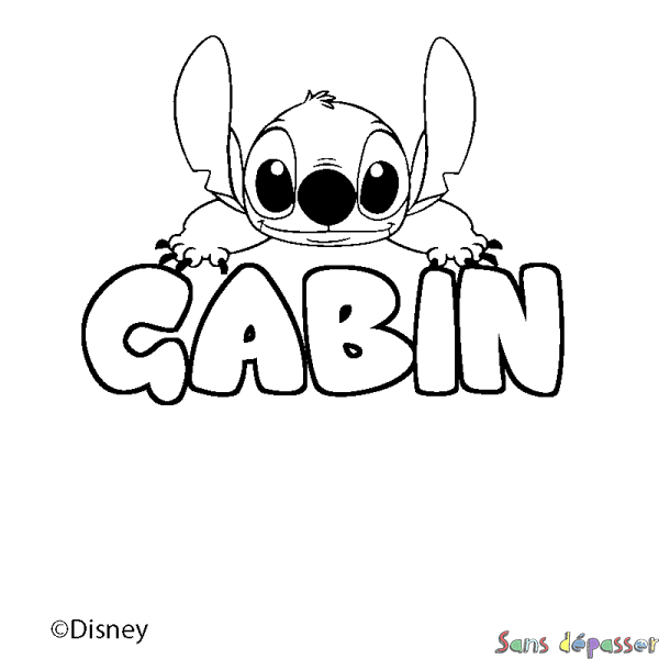 Coloriage pr&eacute;nom GABIN - d&eacute;cor Stitch