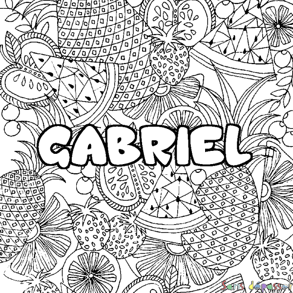 Coloriage prénom GABRIEL - d&eacute;cor Mandala fruits