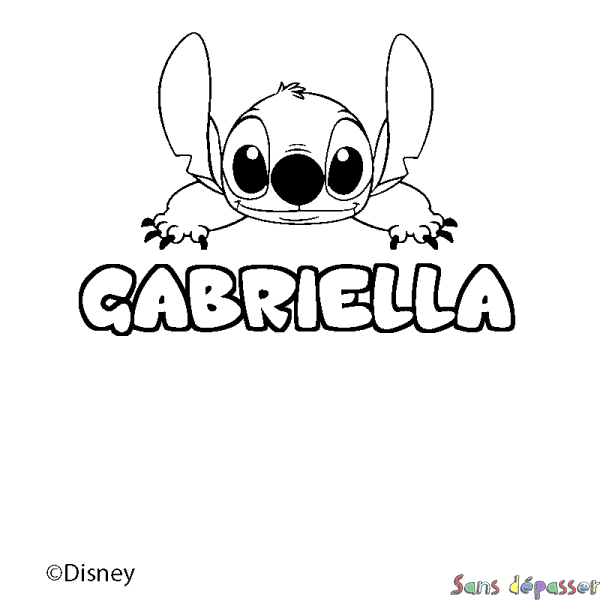 Coloriage pr&eacute;nom GABRIELLA - d&eacute;cor Stitch