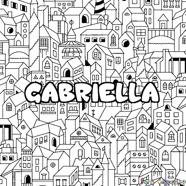 Coloriage prénom GABRIELLA - d&eacute;cor Ville
