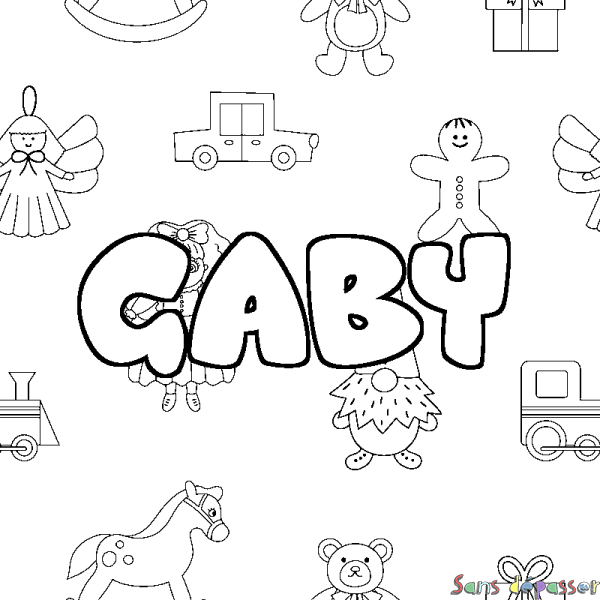 Coloriage pr&eacute;nom GABY - d&eacute;cor Jouets