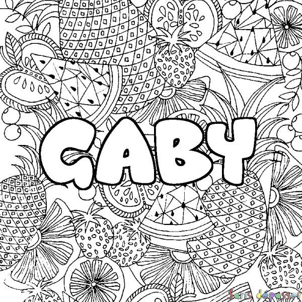 Coloriage pr&eacute;nom GABY - d&eacute;cor Mandala fruits
