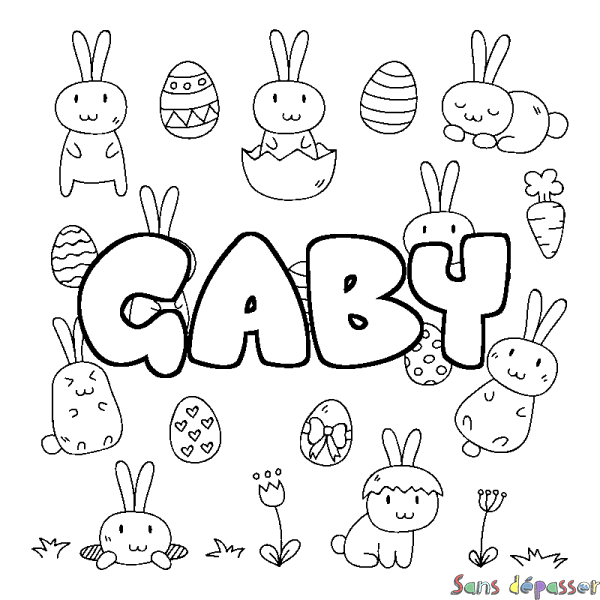 Coloriage pr&eacute;nom GABY - d&eacute;cor Paques