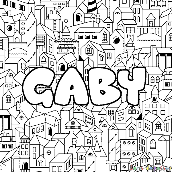 Coloriage pr&eacute;nom GABY - d&eacute;cor Ville