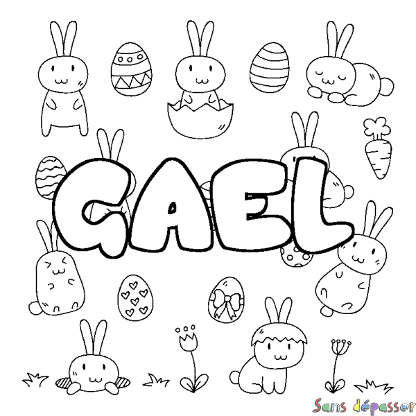 Coloriage pr&eacute;nom GAEL - d&eacute;cor Paques