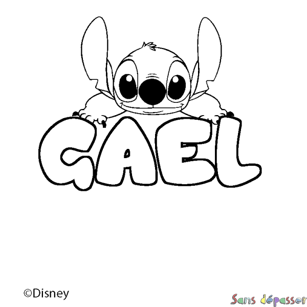 Coloriage pr&eacute;nom GAEL - d&eacute;cor Stitch