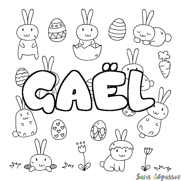 Coloriage pr&eacute;nom GA&Euml;L - d&eacute;cor Paques