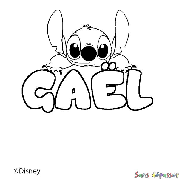 Coloriage pr&eacute;nom GA&Euml;L - d&eacute;cor Stitch