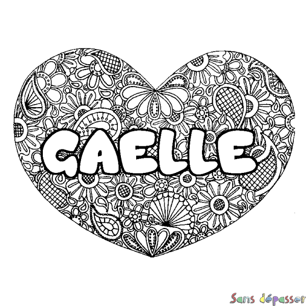 Coloriage pr&eacute;nom GAELLE - d&eacute;cor Mandala coeur