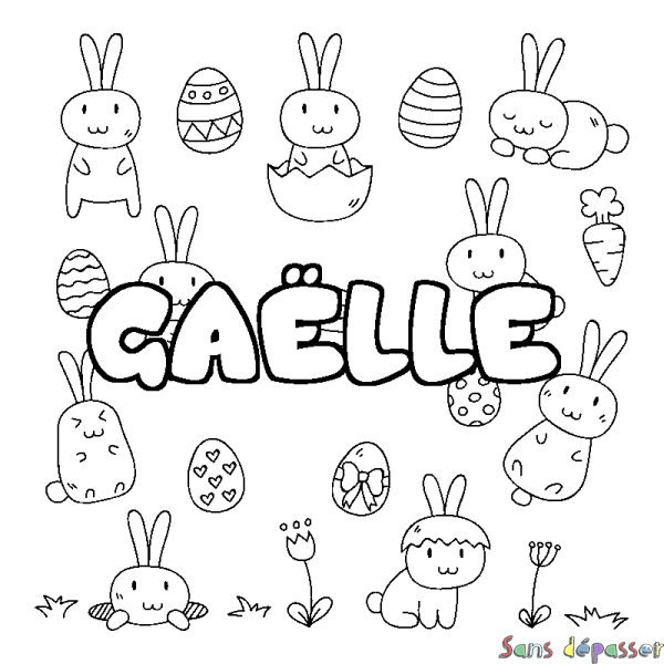 Coloriage pr&eacute;nom GA&Euml;LLE - d&eacute;cor Paques