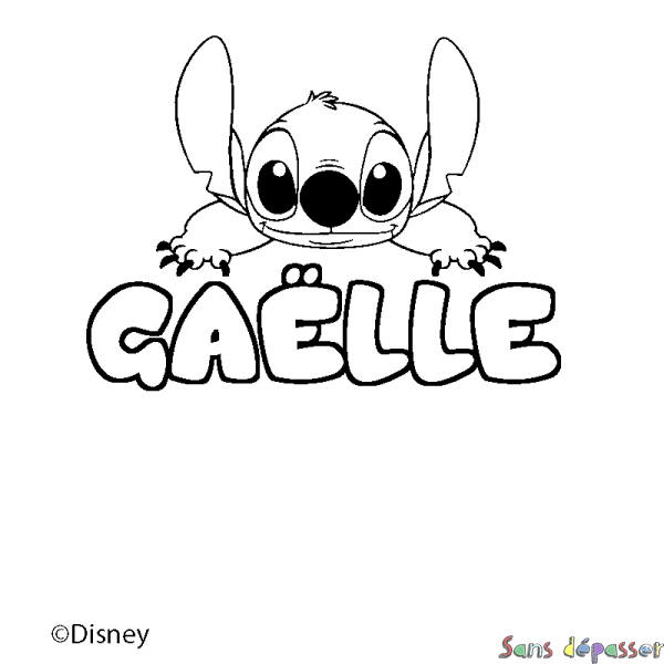 Coloriage pr&eacute;nom GA&Euml;LLE - d&eacute;cor Stitch