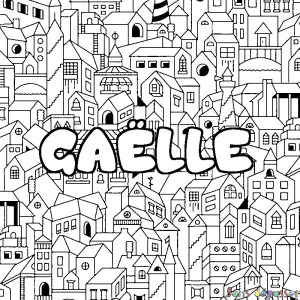 Coloriage pr&eacute;nom GA&Euml;LLE - d&eacute;cor Ville