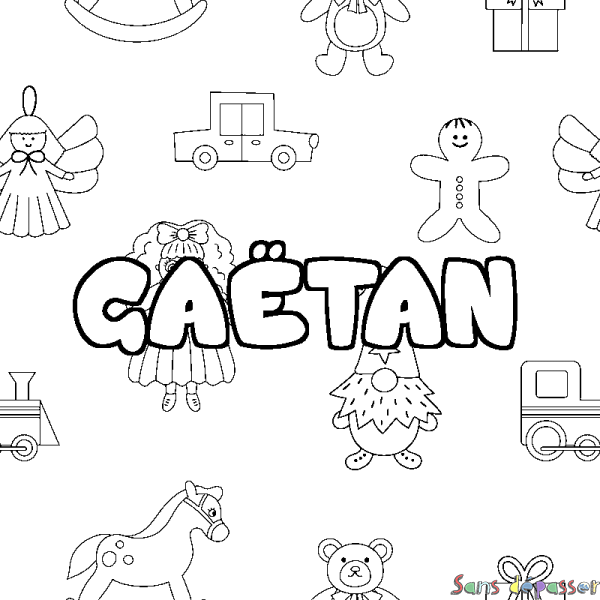 Coloriage pr&eacute;nom GA&Euml;TAN - d&eacute;cor Jouets