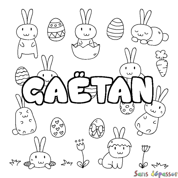 Coloriage pr&eacute;nom GA&Euml;TAN - d&eacute;cor Paques