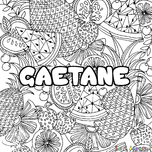 Coloriage pr&eacute;nom GAETANE - d&eacute;cor Mandala fruits