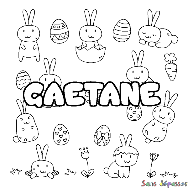 Coloriage pr&eacute;nom GAETANE - d&eacute;cor Paques