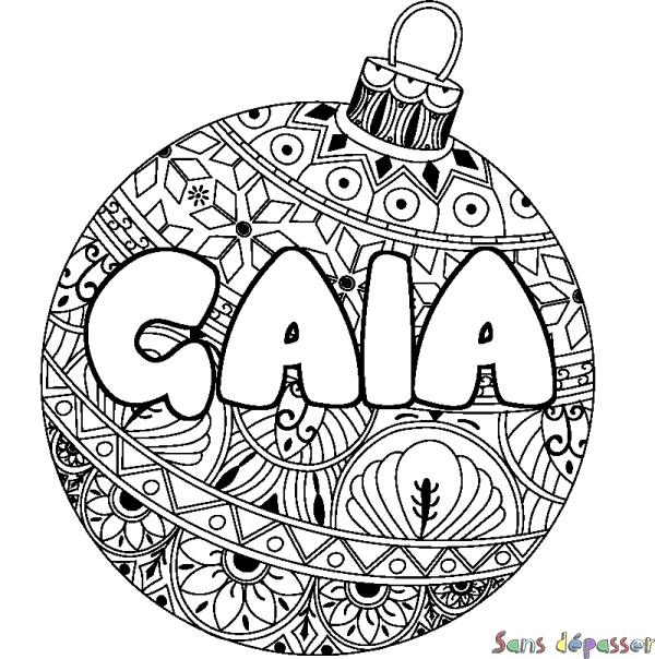 Coloriage pr&eacute;nom GAIA - d&eacute;cor Boule de No&euml;l