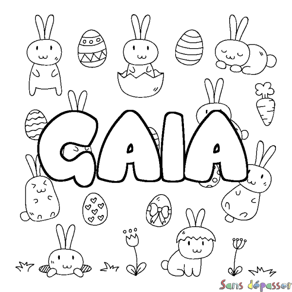 Coloriage pr&eacute;nom GAIA - d&eacute;cor Paques
