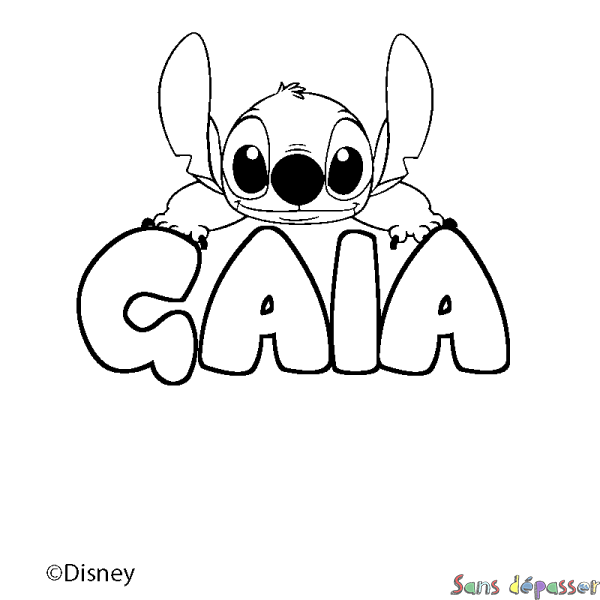 Coloriage pr&eacute;nom GAIA - d&eacute;cor Stitch
