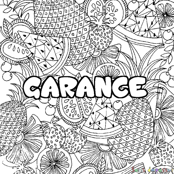 Coloriage prénom GARANCE - d&eacute;cor Mandala fruits