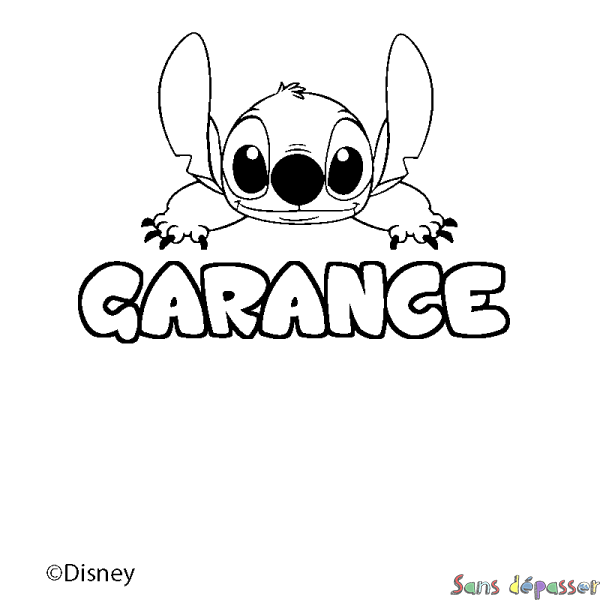Coloriage pr&eacute;nom GARANCE - d&eacute;cor Stitch