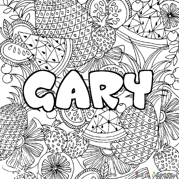 Coloriage pr&eacute;nom GARY - d&eacute;cor Mandala fruits